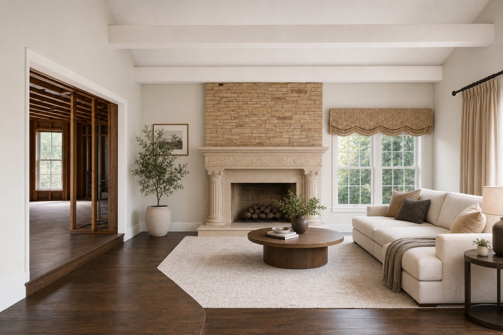 Same living room after restoration and styling